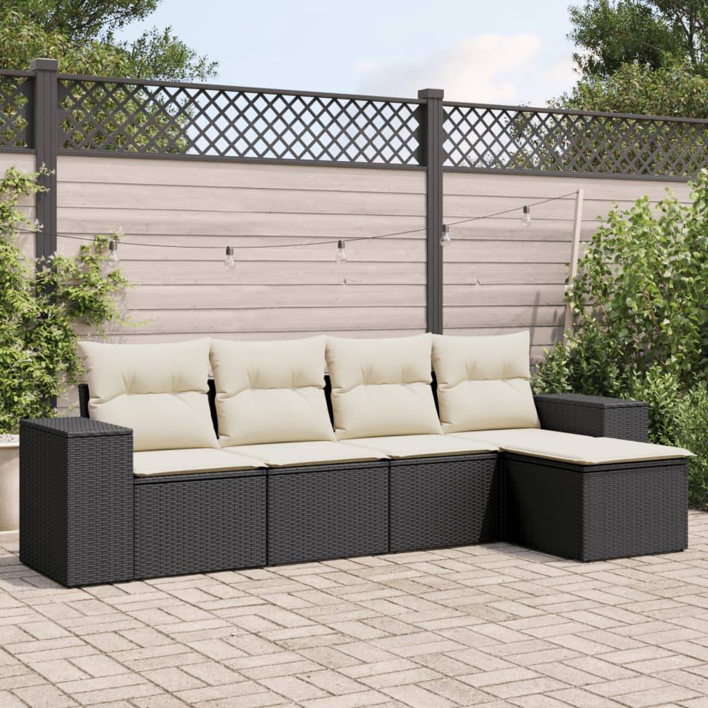 Vidaxl - Salon de jardin 5 pcs avec coussins noir résine tressée vidaXL 3222485 - Image 1