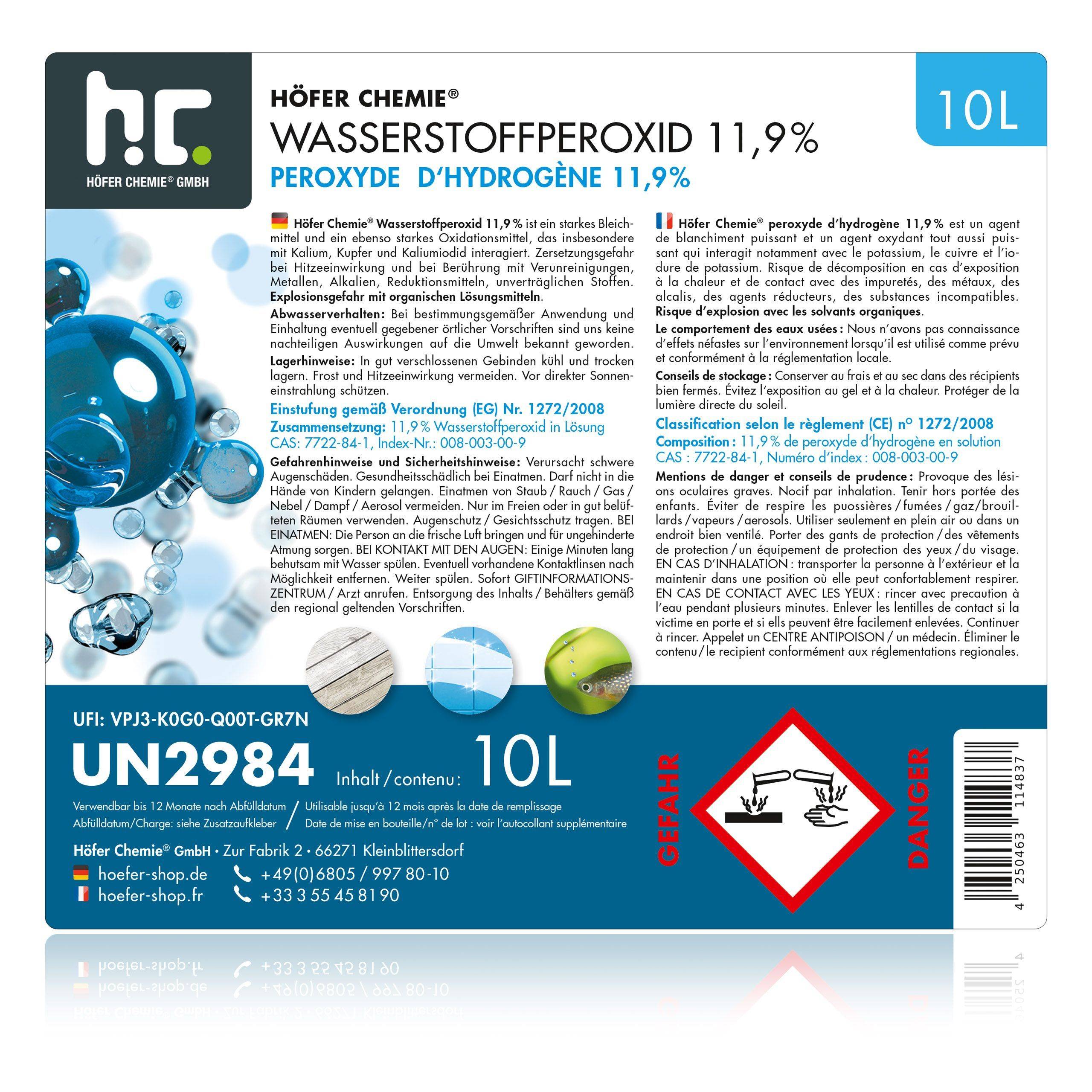 Péroxyde d'hydrogène 11,9 % Höfer Chemie®  en bidon de 10 L x 1 - Image 2