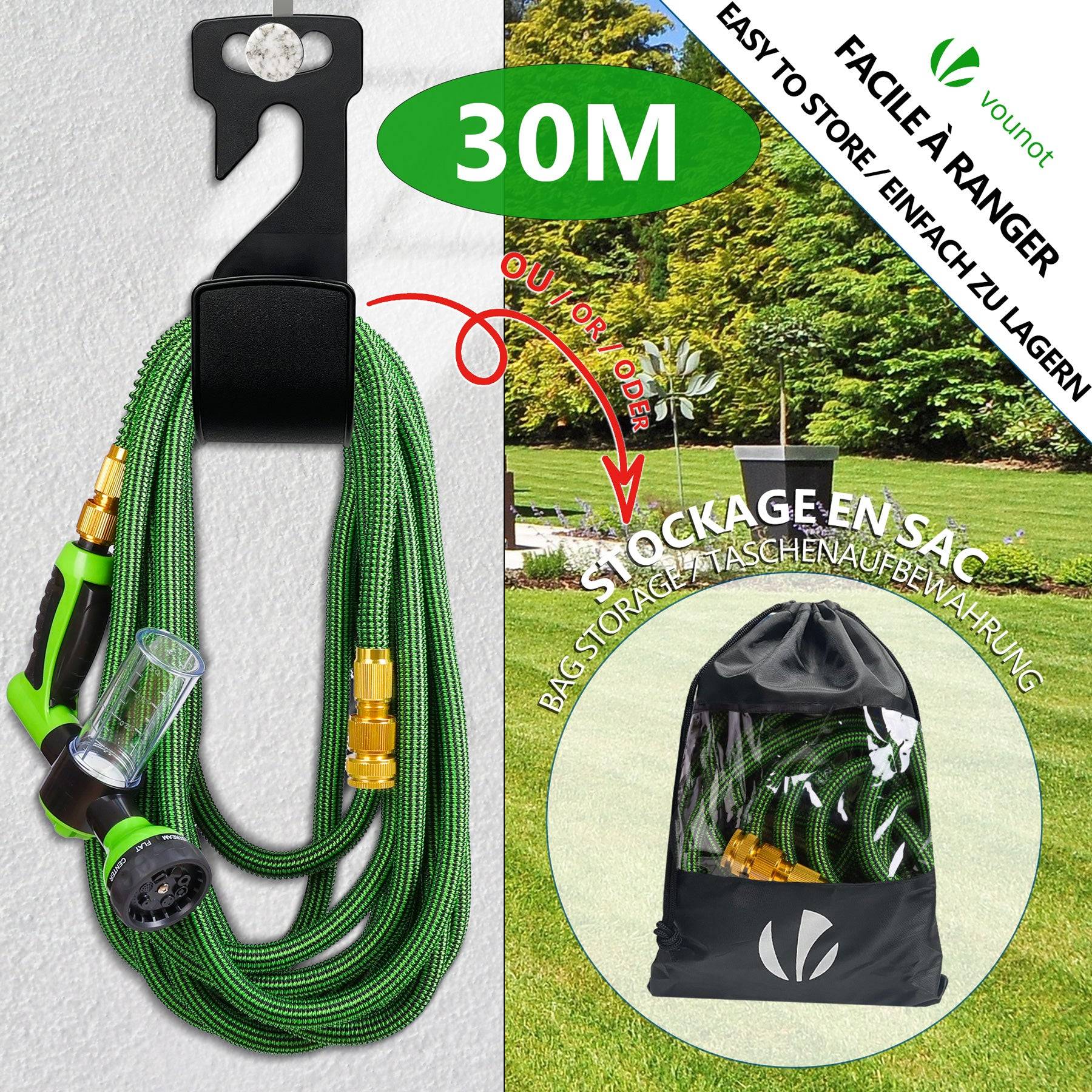 Vounot - Tuyau d’Arrosage Extensible 30m avec Récipient Savon et accessoires vert - Image 5