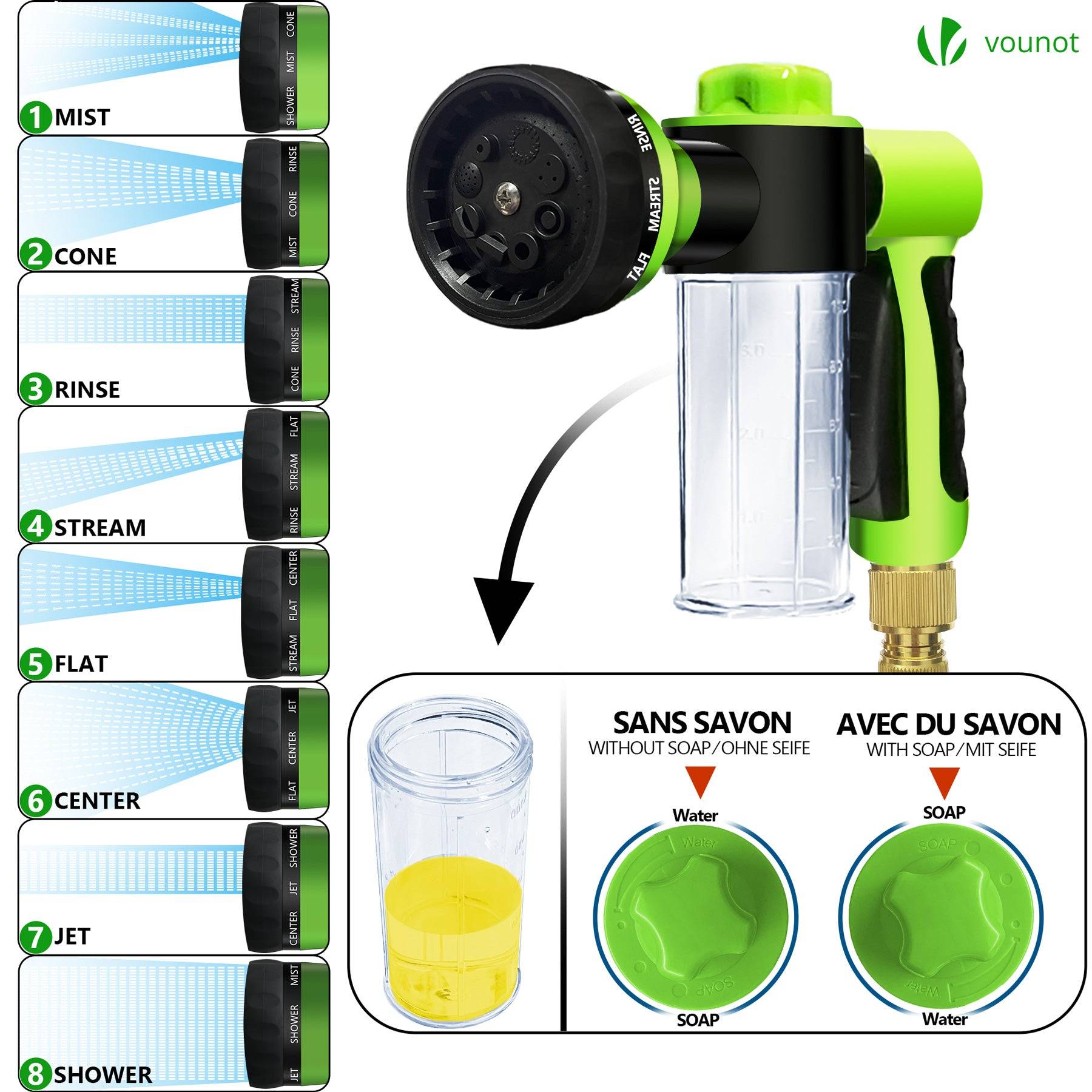 Vounot - Tuyau d’Arrosage Extensible 30m avec Récipient Savon et accessoires vert - Image 3