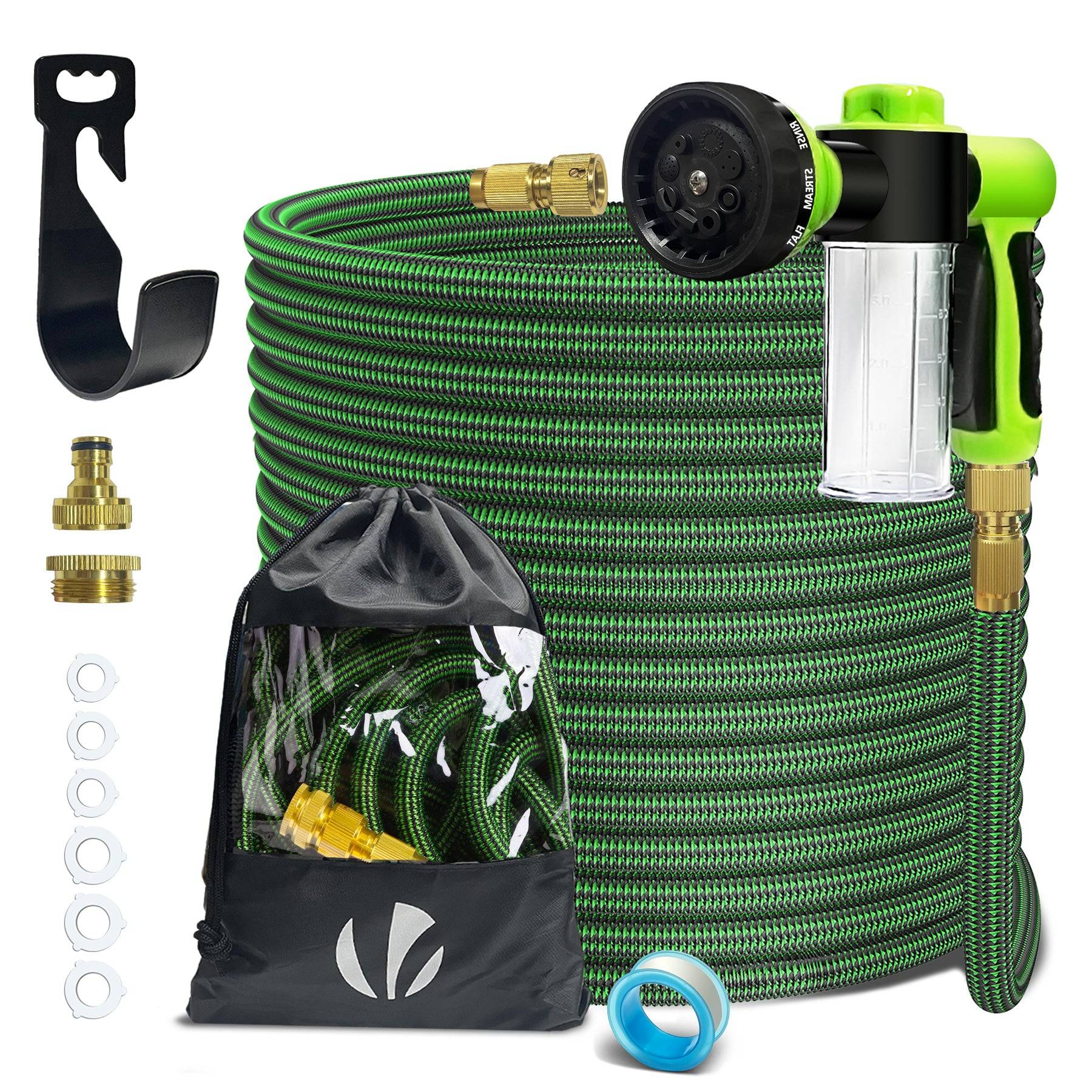 Vounot - Tuyau d’Arrosage Extensible 30m avec Récipient Savon et accessoires vert - Image 1