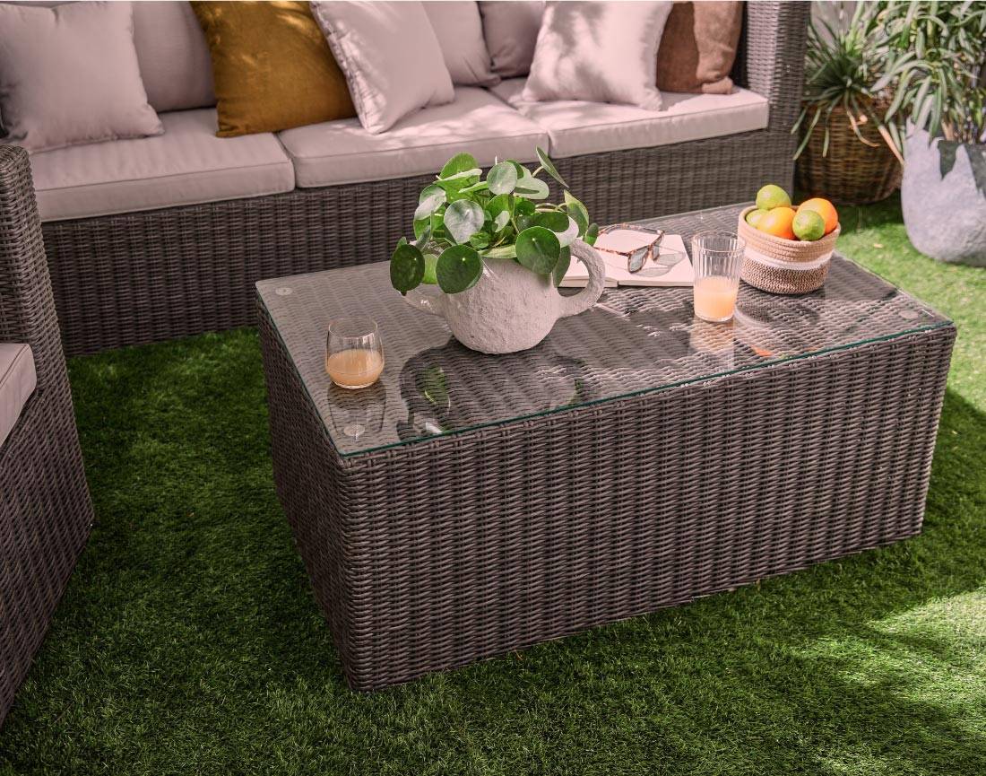 Best Mobilier - Palavas - salon bas de jardin 5 places + table - en résine tressée - gris avec coussins beiges - Best Mobilier - Image 6