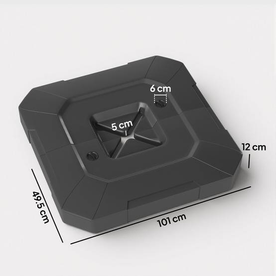 Set 2 poids base pour parasol déporté en HDPE remplissables jusqu'à 105 kg, 101x101x12 cm, noir - Image 5