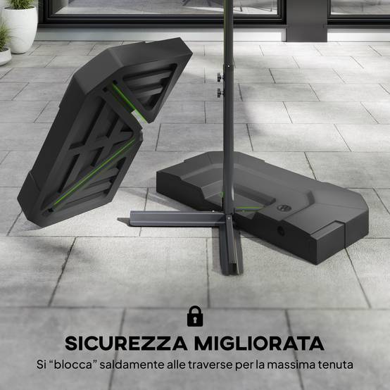 Set 2 poids base pour parasol déporté en HDPE remplissables jusqu'à 105 kg, 101x101x12 cm, noir - Image 8