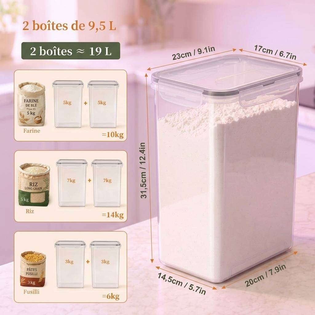 2 packs de 19 L total pour farine, riz, sec - Image 2