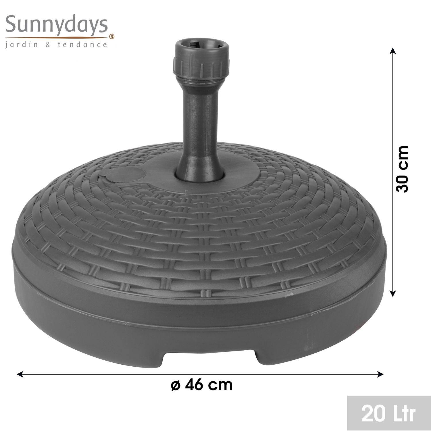 Sans Marque - Pied de parasol à remplir effet rotin - 20 litres - Gris - Sunnydays - Image 2