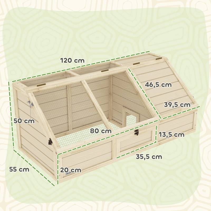 Enclos Tortue Bois Sapin Extérieur Sans Fond Toit Ouvrant 120cm Naturel - ComfortXL Outdoor Living - Image 3