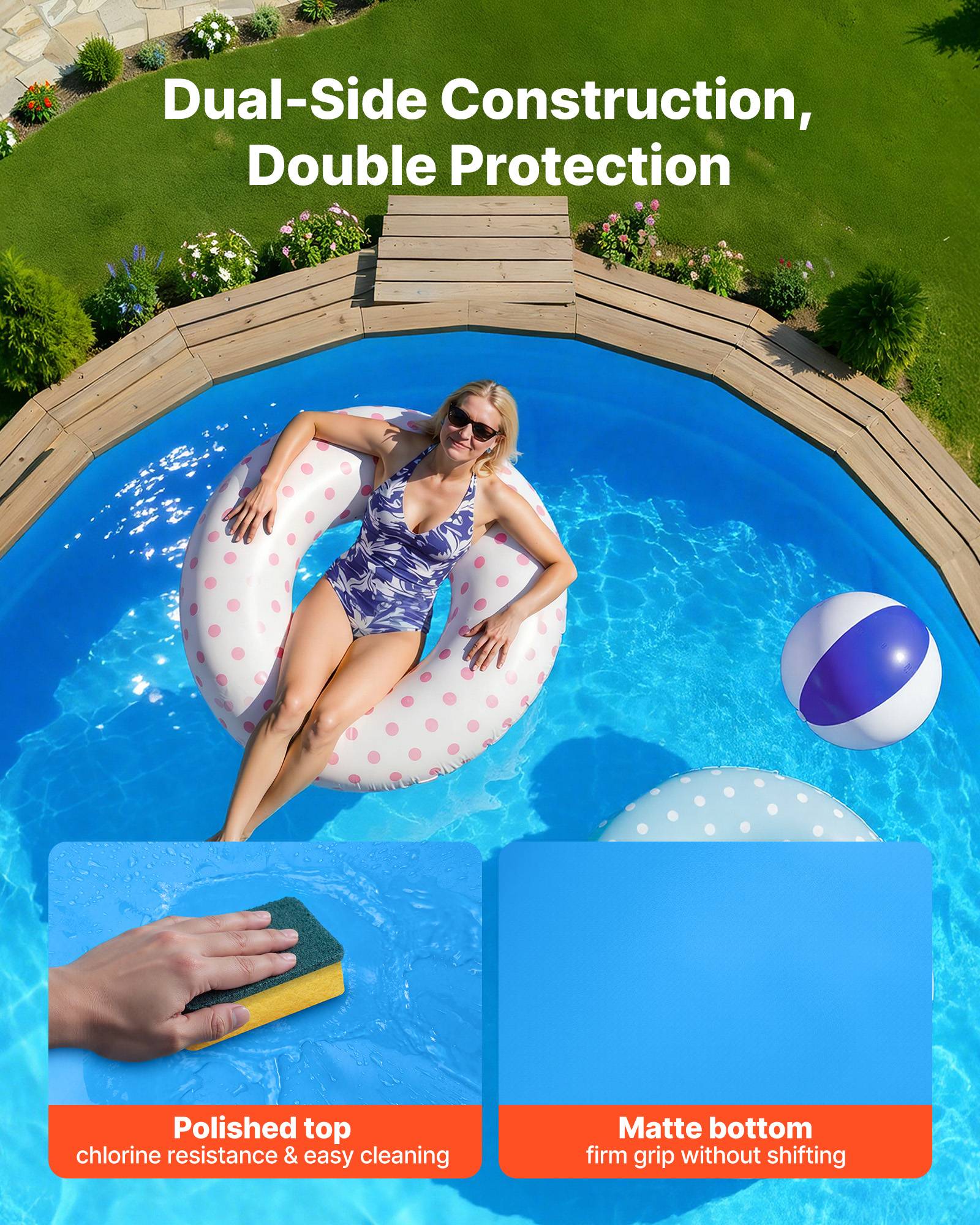 Vevor - VEVOR Liner Piscine Hors-Sol Film Intérieur de Piscine Ronde 350,5x120 cm Bleu - Image 5