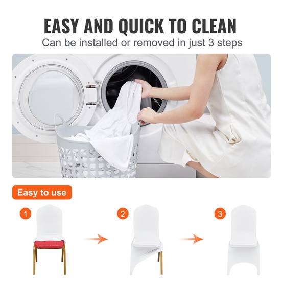 VEVOR Housses de chaise mariage 50 pièces, lycra blanche sans bras, polyester/élasthanne, cintre élastique. - Image 4