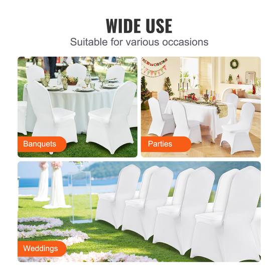 VEVOR Housses de chaise mariage 50 pièces, lycra blanche sans bras, polyester/élasthanne, cintre élastique. - Image 6