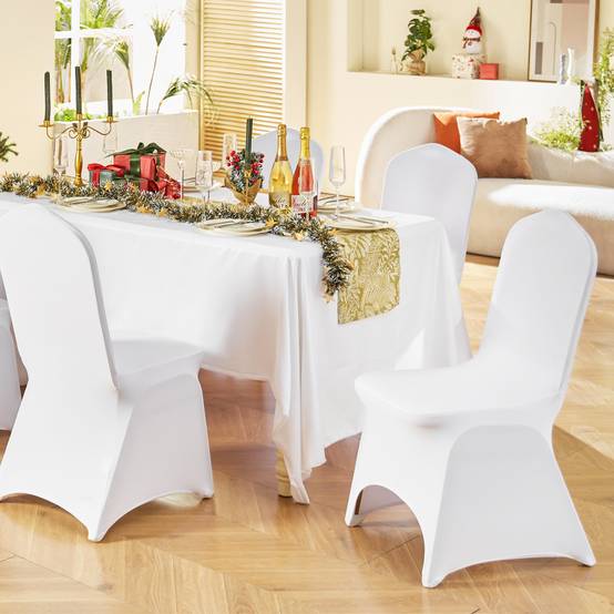 VEVOR Housses de chaise mariage 50 pièces, lycra blanche sans bras, polyester/élasthanne, cintre élastique. - Image 8