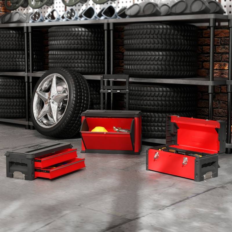Servante d'atelier modulaire 3 en 1 en acier avec roues pour garage mobile Rouge – ComfortXL Outdoor Living - Image 6