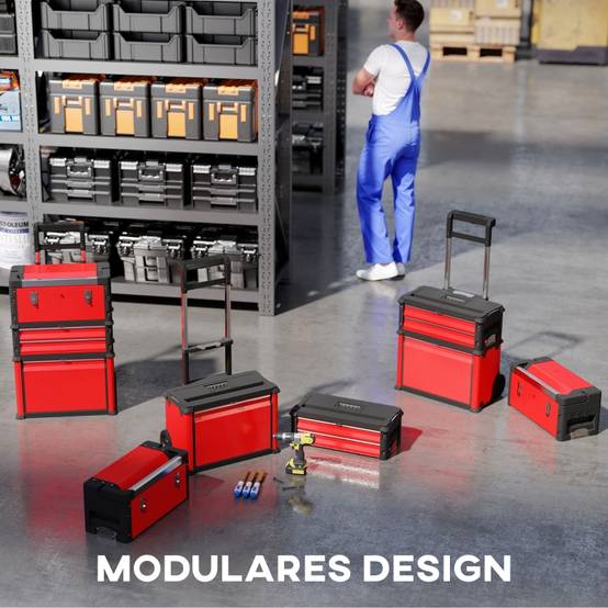 Servante d'atelier modulaire 3 en 1 en acier avec roues pour garage mobile Rouge – ComfortXL Outdoor Living - Image 4