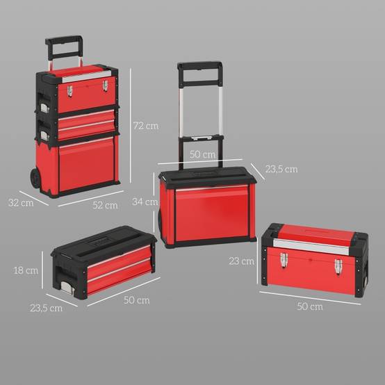 Servante d'atelier modulaire 3 en 1 en acier avec roues pour garage mobile Rouge – ComfortXL Outdoor Living - Image 3