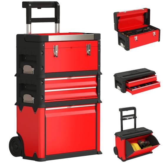Servante d'atelier modulaire 3 en 1 en acier avec roues pour garage mobile Rouge – ComfortXL Outdoor Living - Image 7