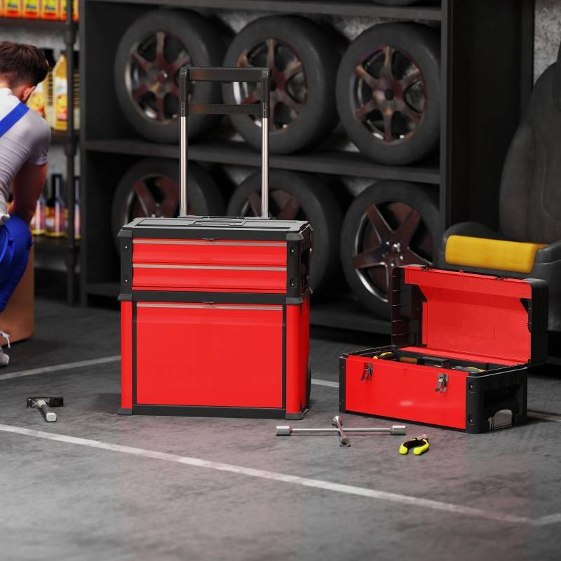 Servante d'atelier modulaire 3 en 1 en acier avec roues pour garage mobile Rouge – ComfortXL Outdoor Living