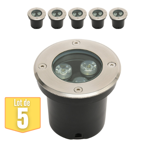 Lot de 5 Spots LED encastrables étanches 3W 300lm 4000K IP67 - Image 1