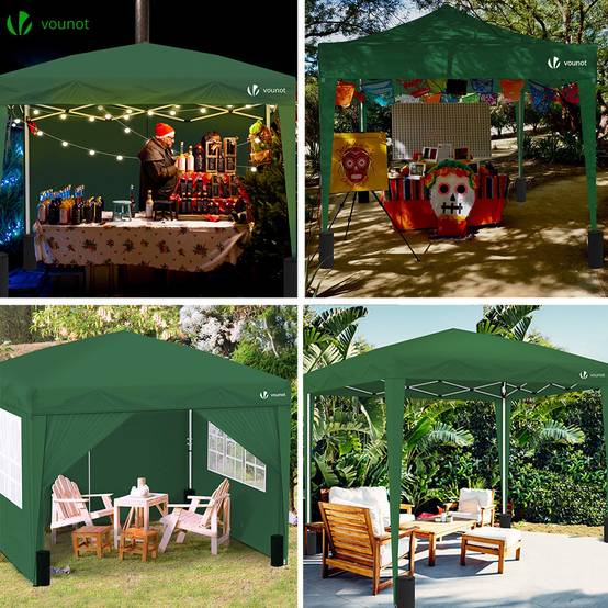 VOUNOT® Tonnelle de jardin 3x3m pliable avec portes et fenêtres et sac de transport vert - Image 5