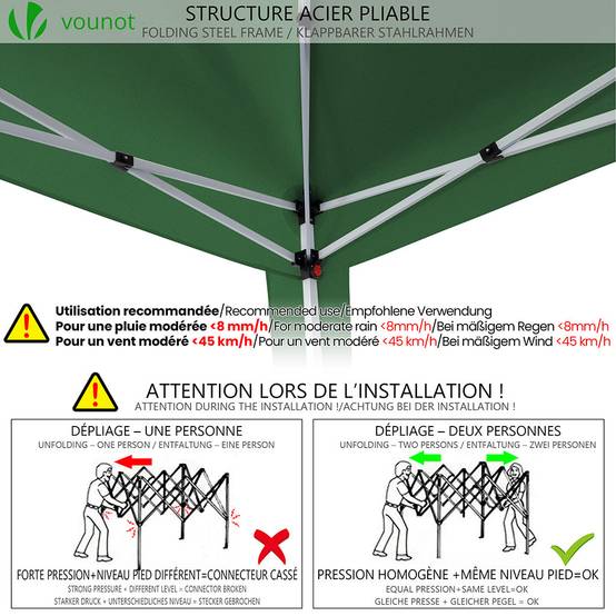 VOUNOT® Tonnelle de jardin 3x3m pliable avec portes et fenêtres et sac de transport vert - Image 7