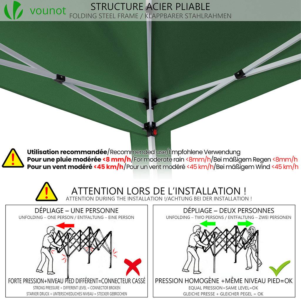 VOUNOT® Tonnelle de jardin 3x3m pliable avec portes et fenêtres et sac de transport vert - Image 7