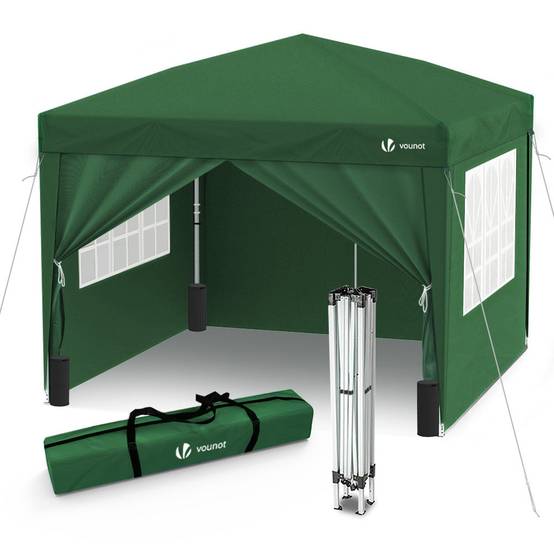 VOUNOT® Tonnelle de jardin 3x3m pliable avec portes et fenêtres et sac de transport vert - Image 1
