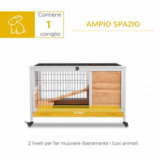 Clapier en bois avec 4 roues, maison pour lapins et rampe, 90 x 53 x 59 cm, jaune - Image 6
