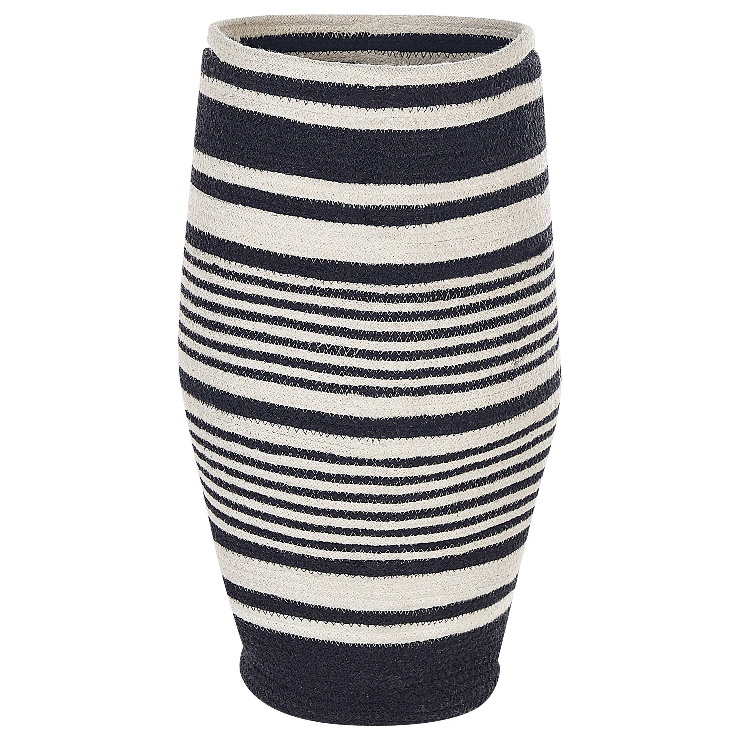 Panier Blanc et Noir en Coton 33 cm de Diamètre Corbeille à Linge Faite Main Tressée Rangement à Rayures pour Intérieur Accessoire - Image 1