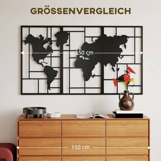 ComfortXL - Décoration Murale Carte du Monde Métal Salon Intérieur Design Moderne 150x80cm Noir - ComfortXL Outdoor Living - Image 7