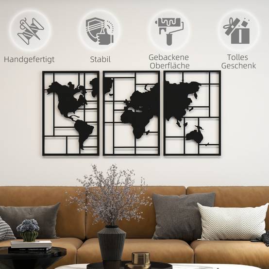 ComfortXL - Décoration Murale Carte du Monde Métal Salon Intérieur Design Moderne 150x80cm Noir - ComfortXL Outdoor Living - Image 6