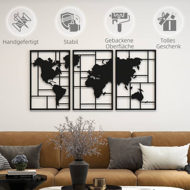 ComfortXL - Décoration Murale Carte du Monde Métal Salon Intérieur Design Moderne 150x80cm Noir - ComfortXL Outdoor Living - Image 6