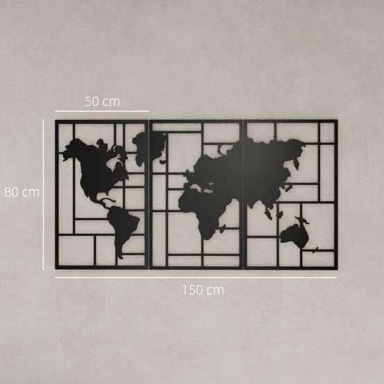 ComfortXL - Décoration Murale Carte du Monde Métal Salon Intérieur Design Moderne 150x80cm Noir - ComfortXL Outdoor Living - Image 3