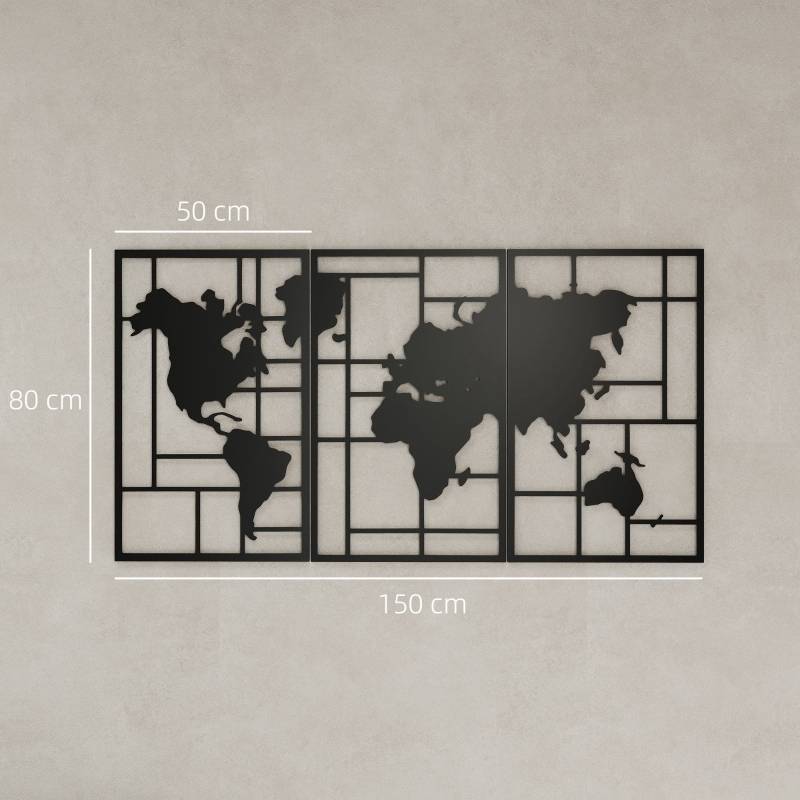 ComfortXL - Décoration Murale Carte du Monde Métal Salon Intérieur Design Moderne 150x80cm Noir - ComfortXL Outdoor Living - Image 3