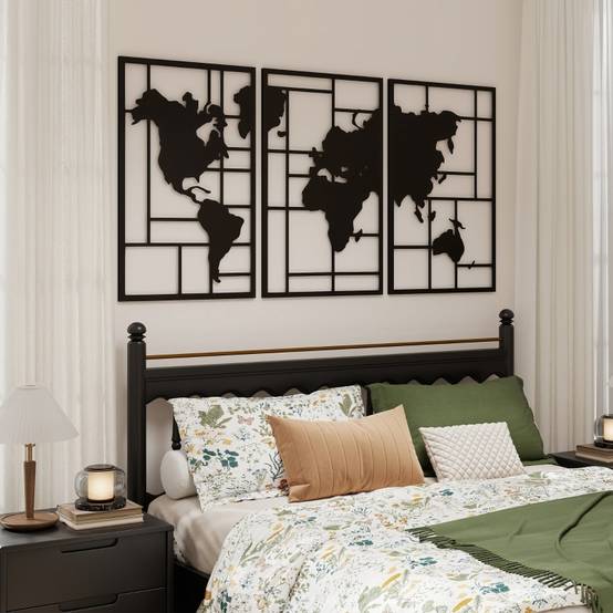 ComfortXL - Décoration Murale Carte du Monde Métal Salon Intérieur Design Moderne 150x80cm Noir - ComfortXL Outdoor Living - Image 1