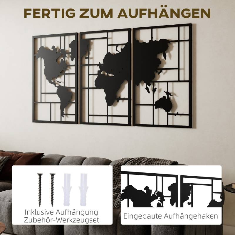 ComfortXL - Décoration Murale Carte du Monde Métal Salon Intérieur Design Moderne 150x80cm Noir - ComfortXL Outdoor Living - Image 5