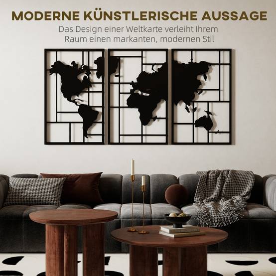 ComfortXL - Décoration Murale Carte du Monde Métal Salon Intérieur Design Moderne 150x80cm Noir - ComfortXL Outdoor Living - Image 4