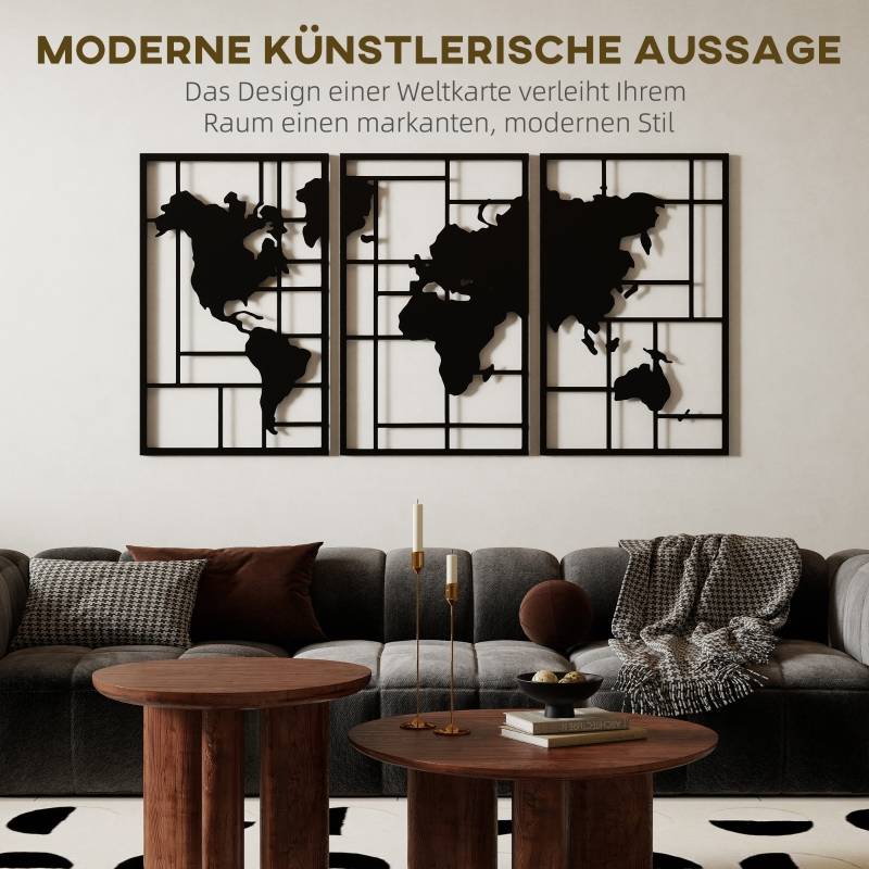 ComfortXL - Décoration Murale Carte du Monde Métal Salon Intérieur Design Moderne 150x80cm Noir - ComfortXL Outdoor Living - Image 4
