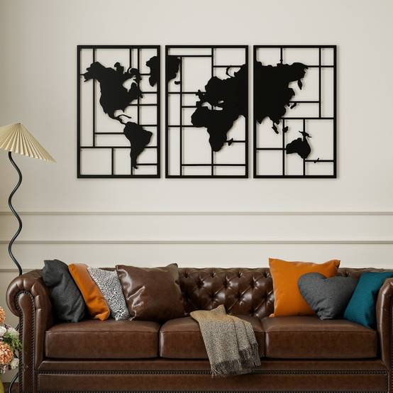 ComfortXL - Décoration Murale Carte du Monde Métal Salon Intérieur Design Moderne 150x80cm Noir - ComfortXL Outdoor Living - Image 8