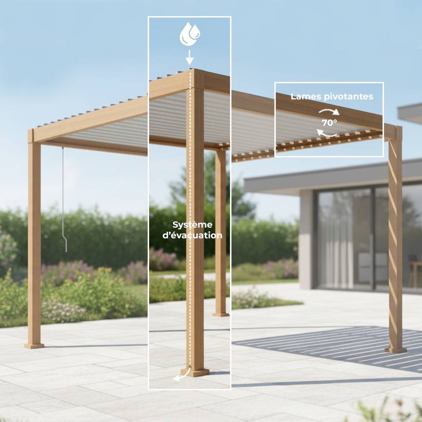 Pergola bioclimatique 3x3m Zeus effet bois - Gecko Jardin - Image 3