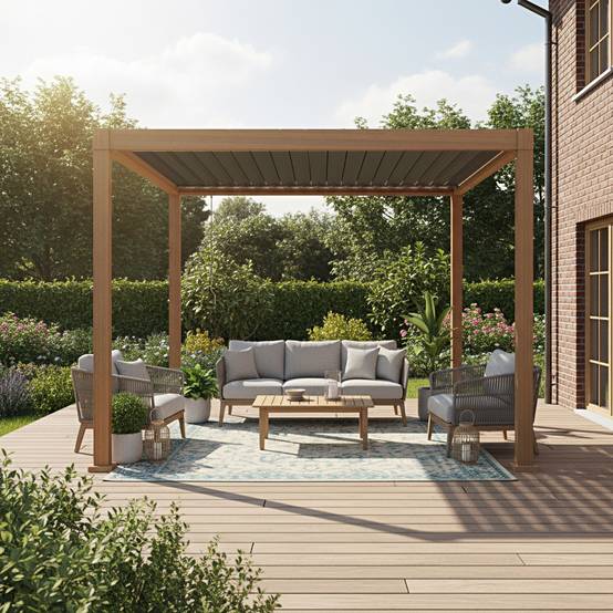 Pergola bioclimatique 3x3m Zeus effet bois - Gecko Jardin - Image 1