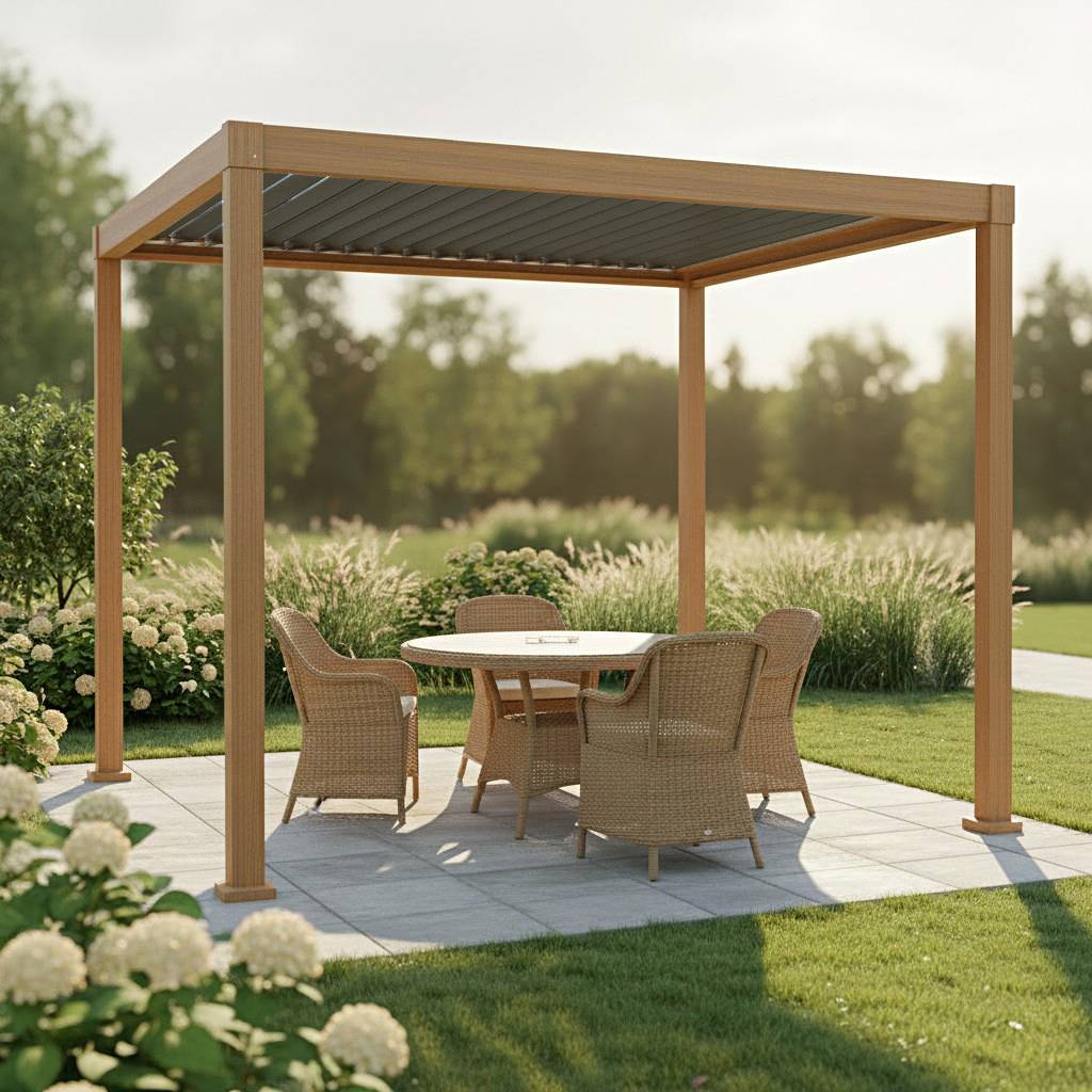 Pergola bioclimatique 3x3m Zeus effet bois - Gecko Jardin - Image 7