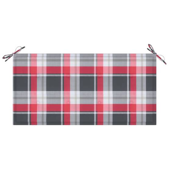 Helloshop26 - Banc de jardin meuble de patio d'extérieur terrasse avec coussin à carreaux rouge 112 x 55 x 94 cm teck massif - Image 6