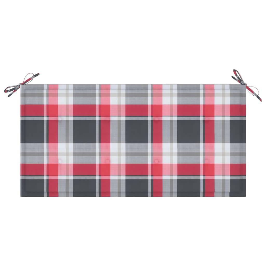 Helloshop26 - Banc de jardin meuble de patio d'extérieur terrasse avec coussin à carreaux rouge 112 x 55 x 94 cm teck massif - Image 6