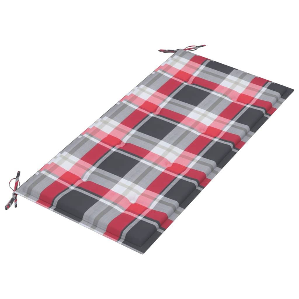Helloshop26 - Banc de jardin meuble de patio d'extérieur terrasse avec coussin à carreaux rouge 112 x 55 x 94 cm teck massif - Image 5