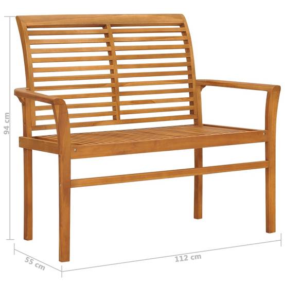 Helloshop26 - Banc de jardin meuble de patio d'extérieur terrasse avec coussin à carreaux rouge 112 x 55 x 94 cm teck massif - Image 7