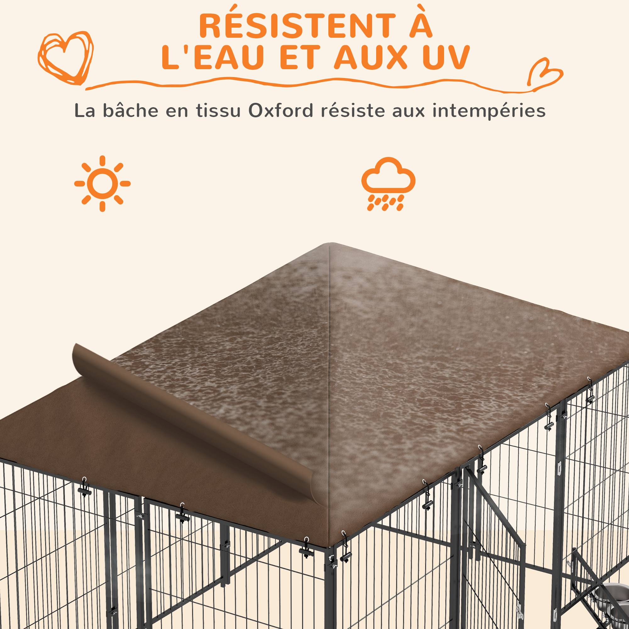 Chenil extérieur pour Chiens en acier et Tissu Oxford Support gamelle et Toit résistant aux intempéries Espace spacieux - Image 7