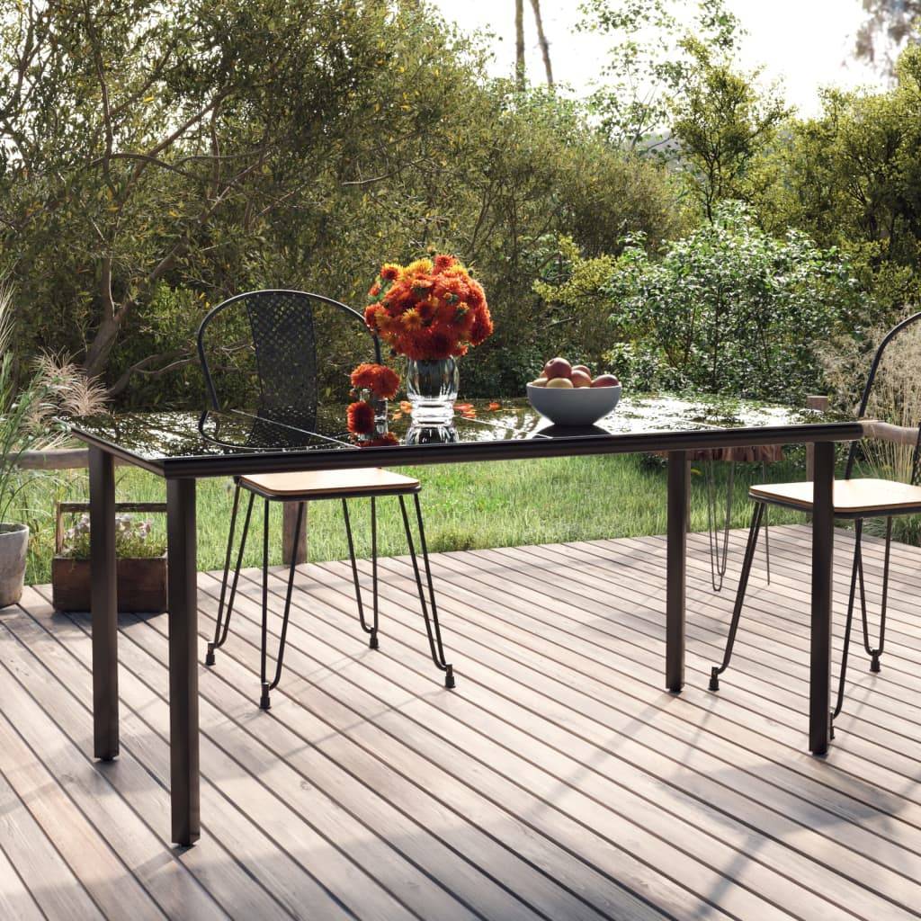 ComfortXL - Table de Jardin Noire 160cm en Acier et Verre Trempé, avec Pieds Carrés pour un Style Moderne – ComfortXL Outdoor Living - Image 1