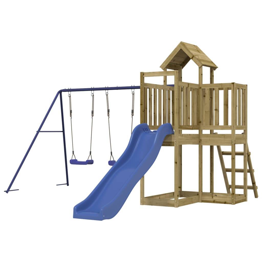 Helloshop26 - Aire de jeux d'extérieur balançoires toboggan portiques robuste jeux jardin bois de pin imprégné - Image 1