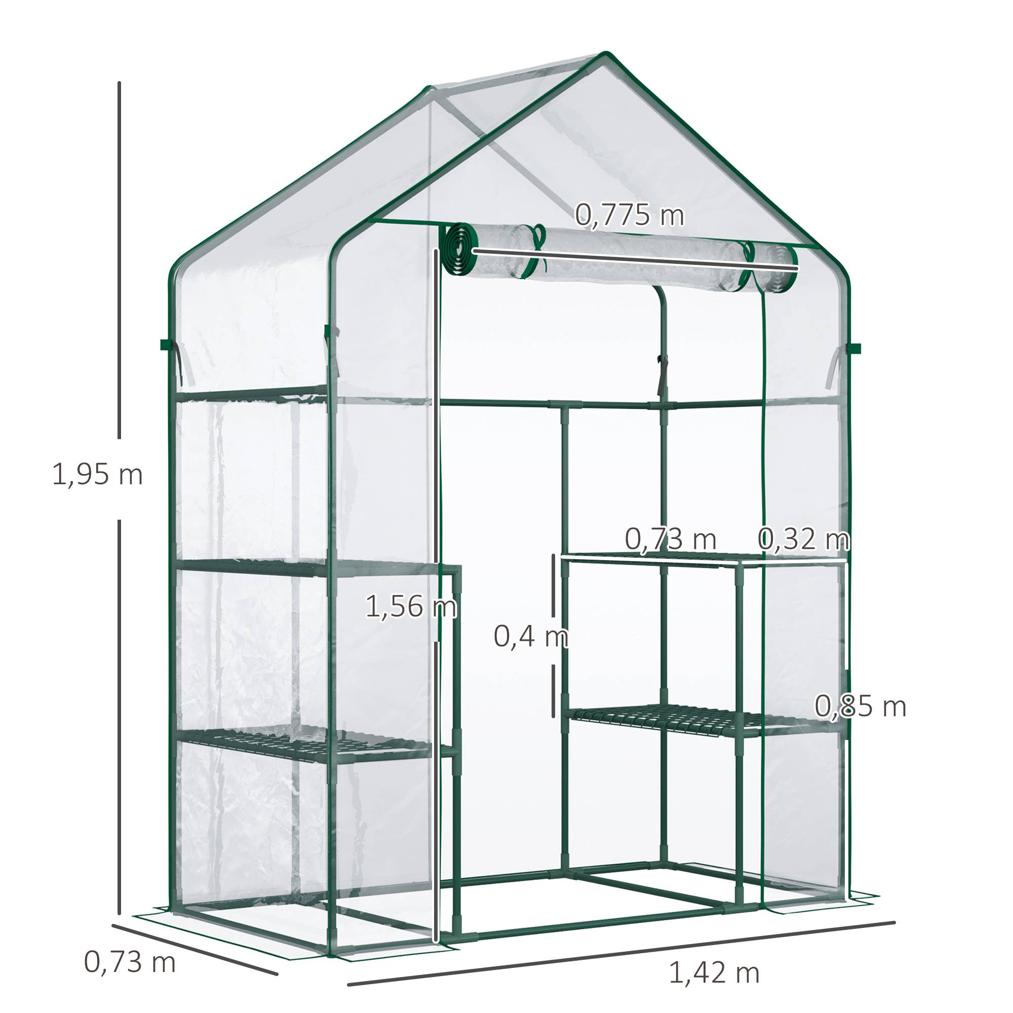 Serre jardin étagères 4 niveaux PVC 140 g/m² acier anti UV 142x73x195 cm, balcon plantes transparente - Image 5