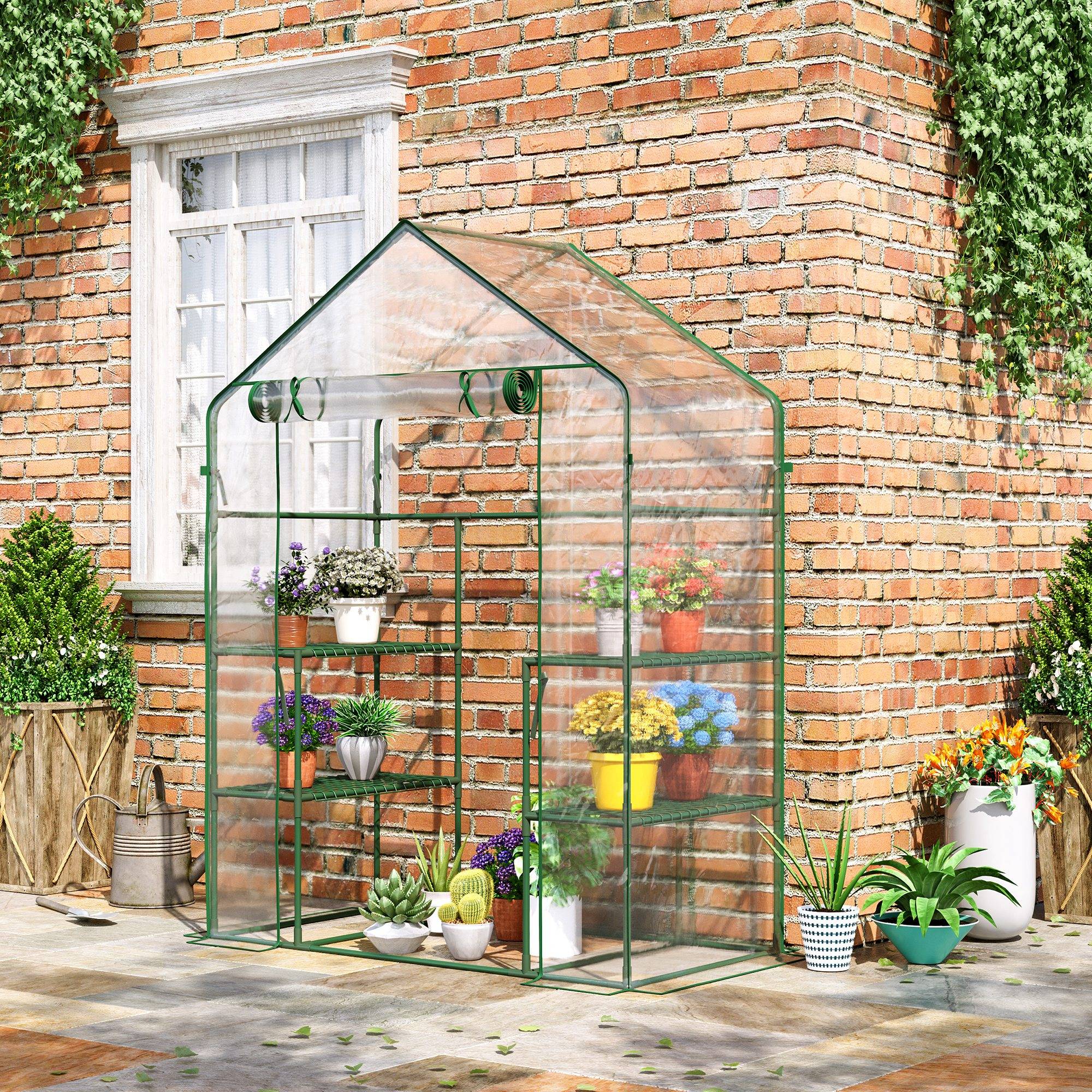 Serre jardin étagères 4 niveaux PVC 140 g/m² acier anti UV 142x73x195 cm, balcon plantes transparente - Image 4