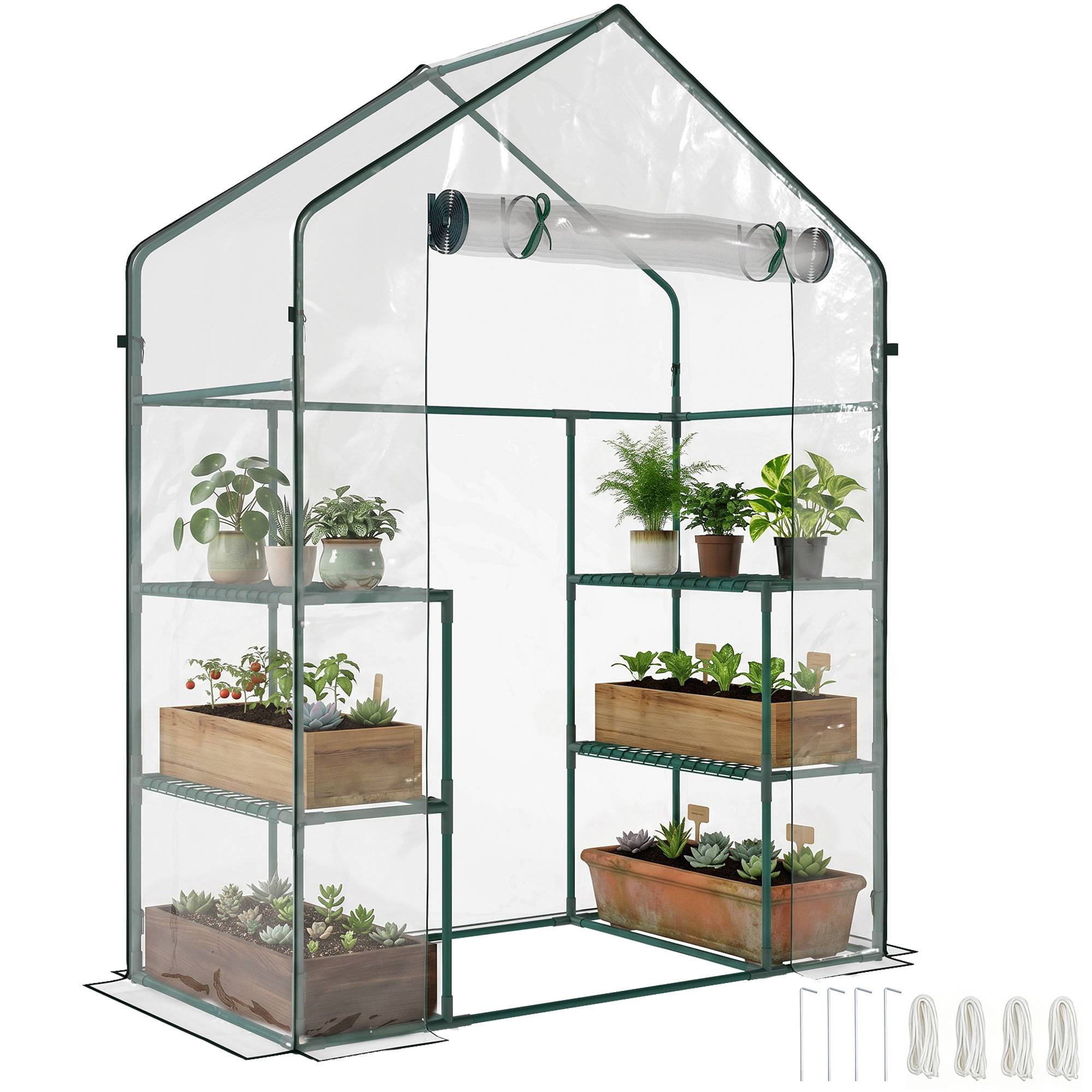 Serre jardin étagères 4 niveaux PVC 140 g/m² acier anti UV 142x73x195 cm, balcon plantes transparente - Image 1